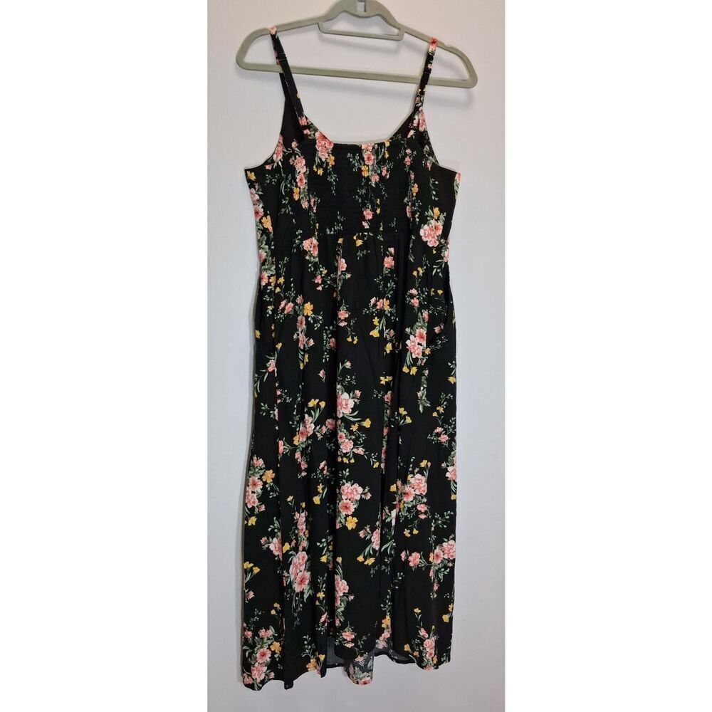 Old Navy womens large midi sundress black yellow floral boho tiered - Picture 4 of 8